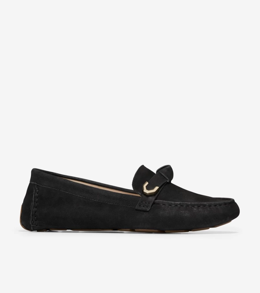 Cole Haan Women's Evelyn Bow Driver Loafers in Black Leather