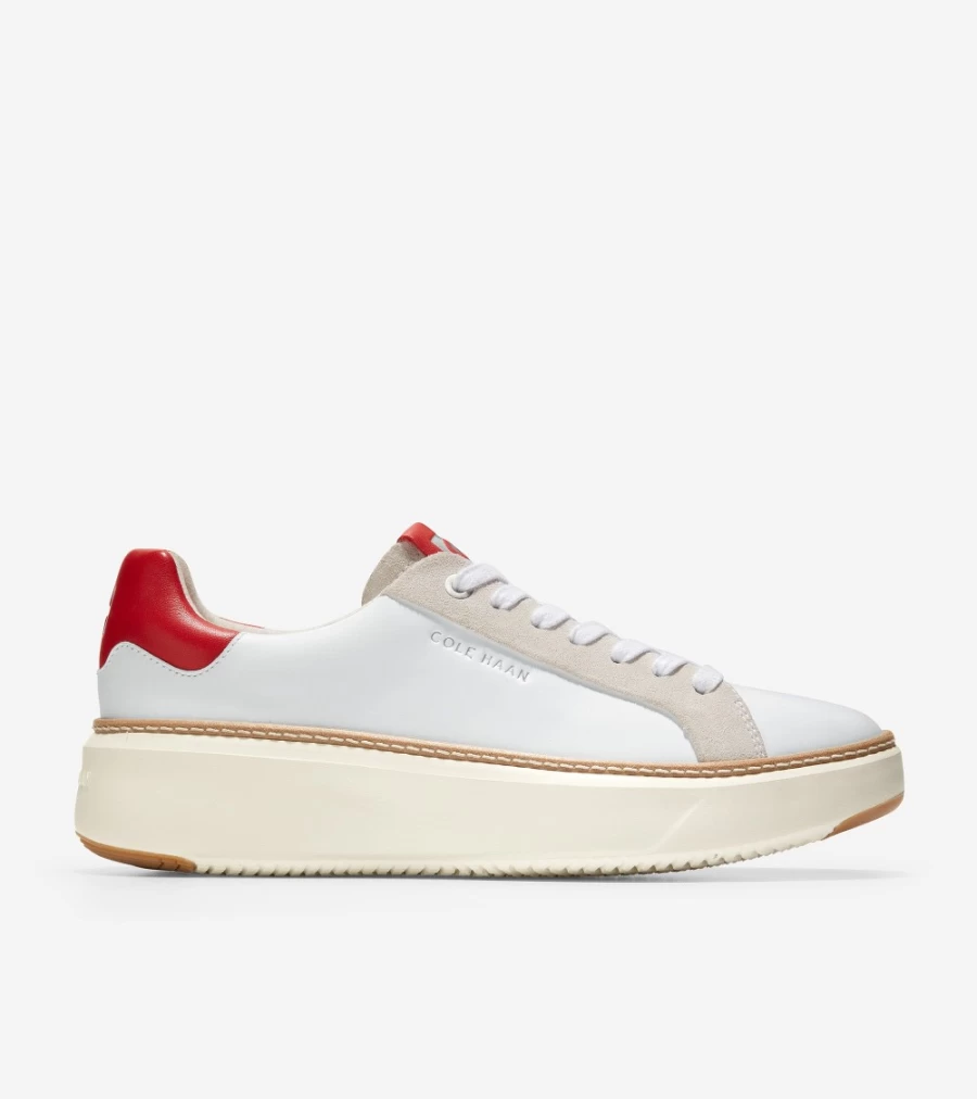 Cole Haan Women's Grandpro Topspin Sneakers in Optic White & Molten Lava - Lightweight Comfort Tennis Shoes
