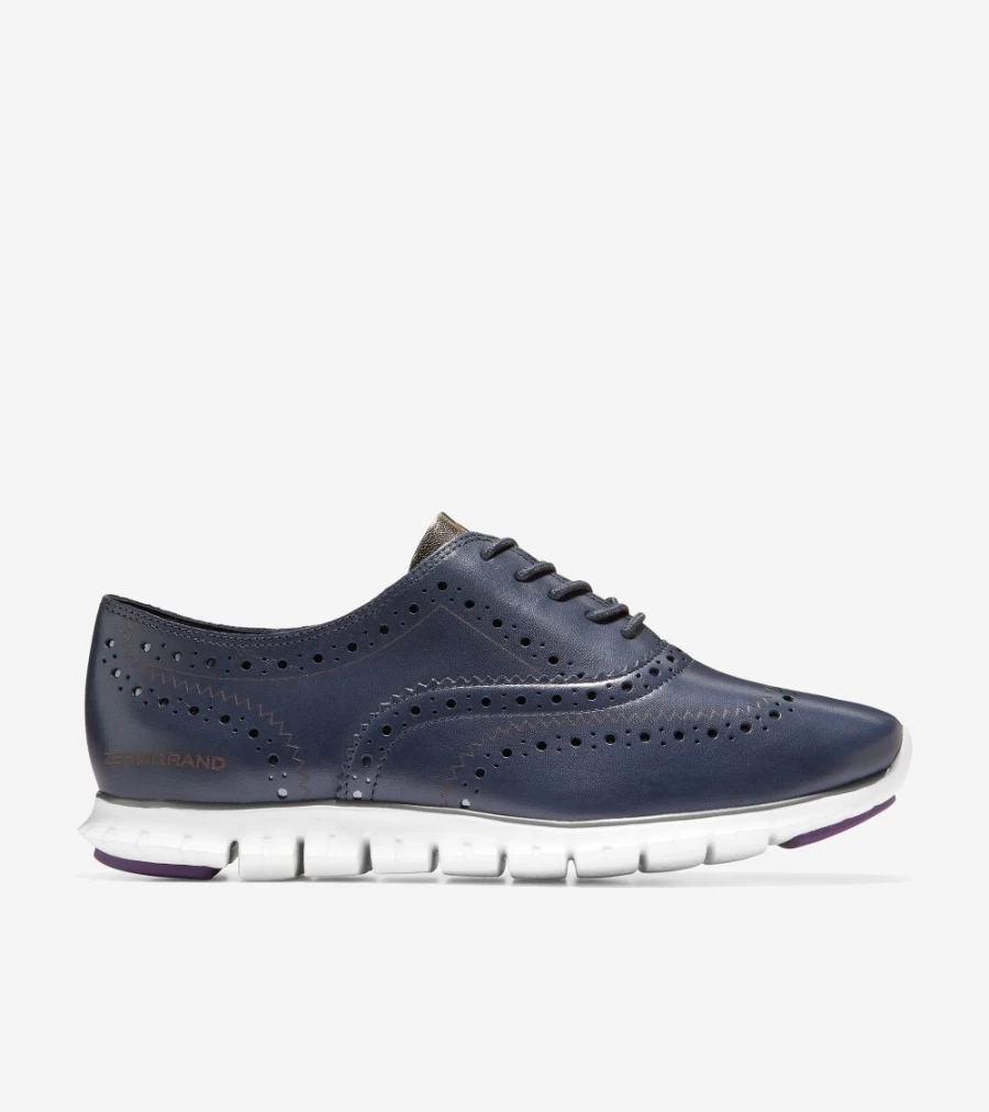 Cole Haan Women's Zerogrand Wingtip Oxford in Blue Nights Leather - Lightweight Comfortable Dress Shoes