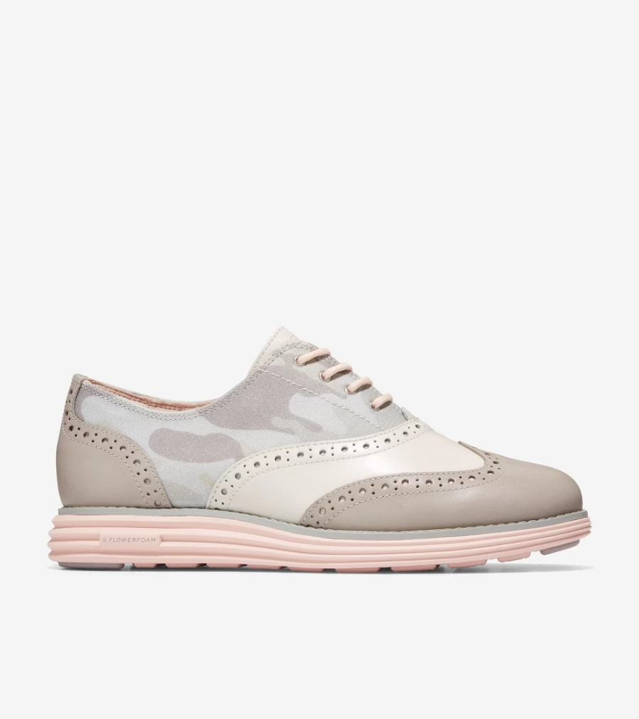 Cole Haan Women's Grand Wingtip Oxford in Grey Camo Print & Clay Pink - Original Wingtip Design
