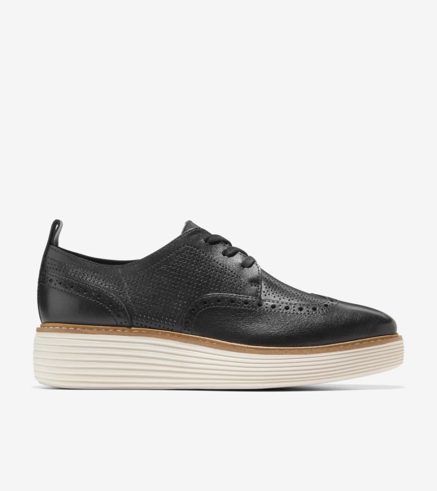 Cole Haan Women's Black-Ivory Originalgrand Platform Wingtip Oxford Shoes