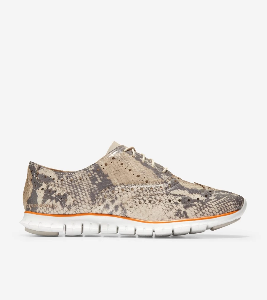 Cole Haan Women's Zerogrand Wingtip Oxford Shoes in Python Print - Comfortable & Stylish Women's Wingtip Sneakers