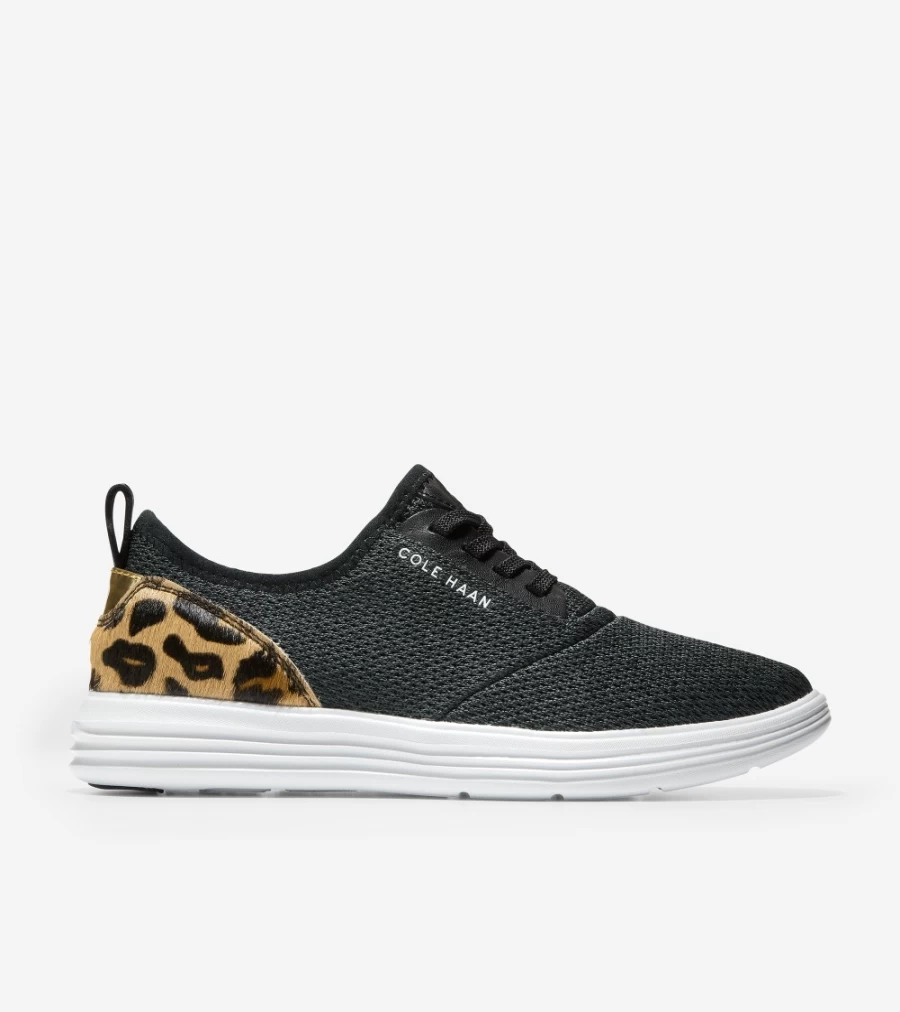 Cole Haan Women's Grandsport Journey Sneaker in Black Knit-Leopard Print - Lightweight Running Shoes for Women
