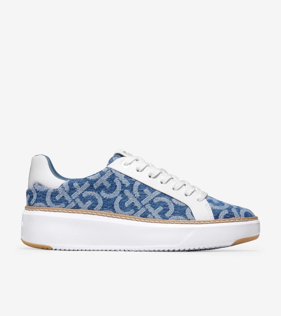 Cole Haan Women's Grandpro Topspin Sneaker in Monogram Denim Jacquard & Optic White