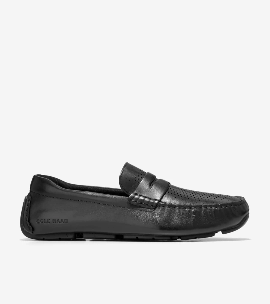 Cole Haan Men's Black Grand Laser Penny Loafers Drivers Shoes