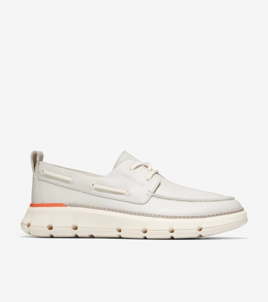 Cole Haan Men's Zerogrand Regatta Boat Shoe in Silver Birch, Ivory & Scarlet Orange - Lightweight Slip-On Sneakers