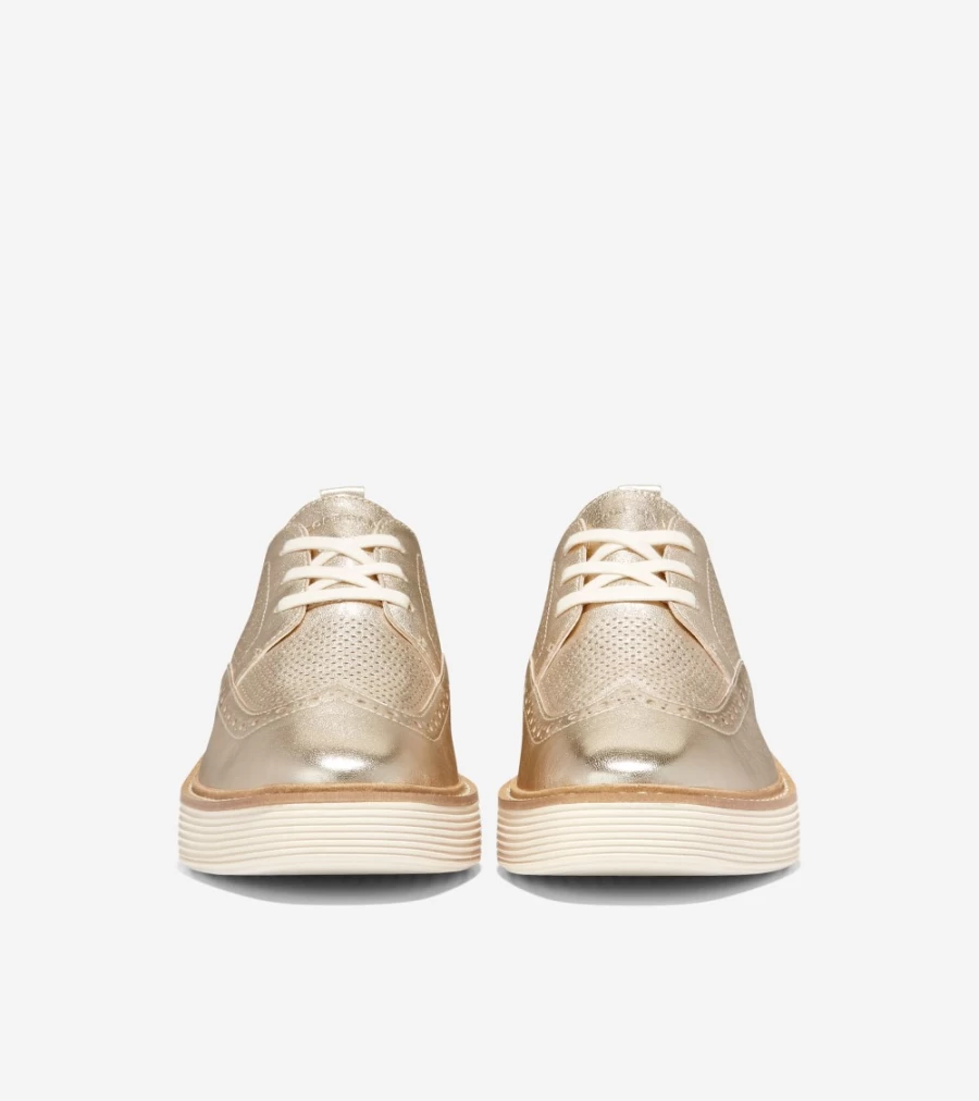 Cole Haan Women's Gold Talca-Ivory Originalgrand Platform Wingtip Oxford Shoes