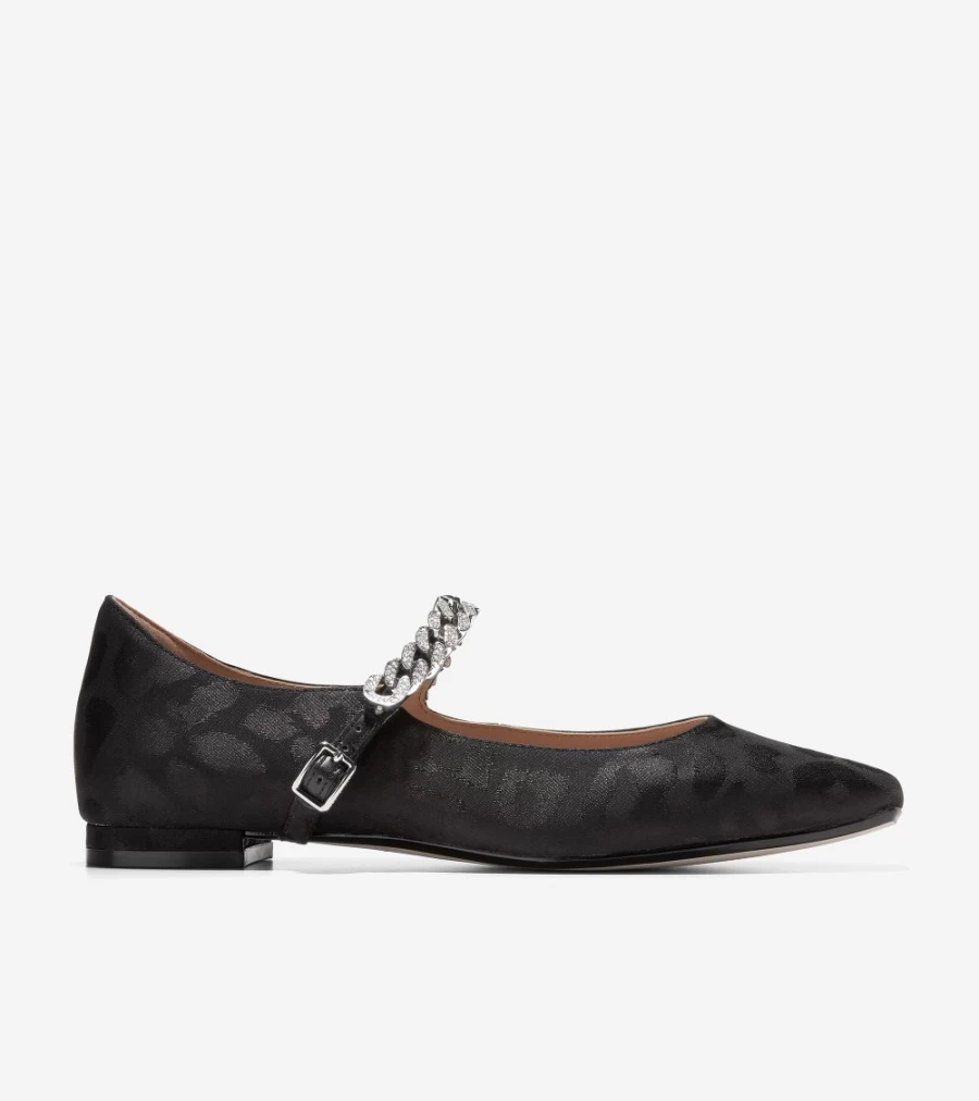 Cole Haan Women's Black Leopard Print Satin Mary Jane Ballet Flats