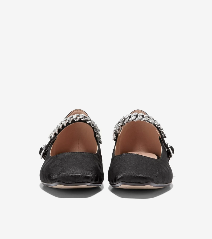 Cole Haan Women's Black Leopard Print Satin Mary Jane Ballet Flats