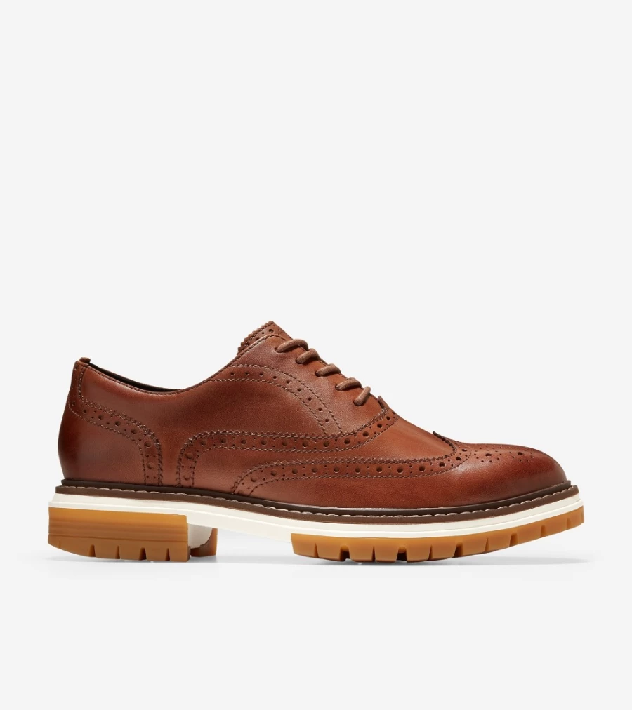 Cole Haan Men's British Tan Leather Wingtip Oxford Shoes Featherfeel Comfort