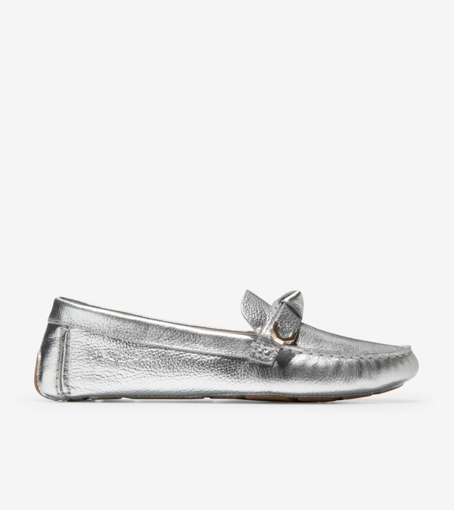 Cole Haan Women's Evelyn Bow Driver Loafers in Silver Leather