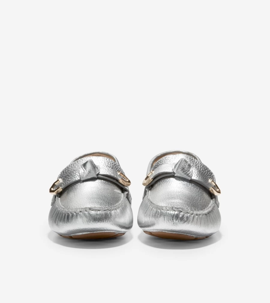 Cole Haan Women's Evelyn Bow Driver Loafers in Silver Leather
