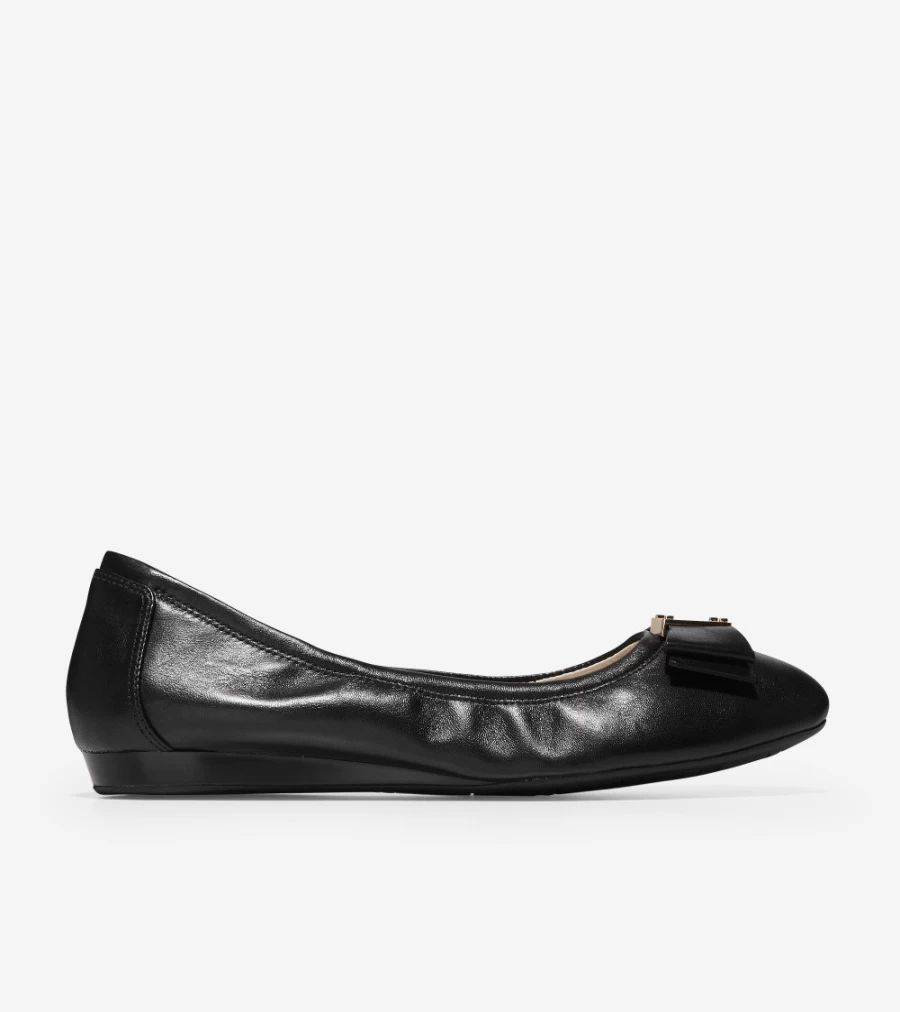 Cole Haan Women's Black Tali Bow Ballet Flats - Elegant Comfortable Slip-On Shoes