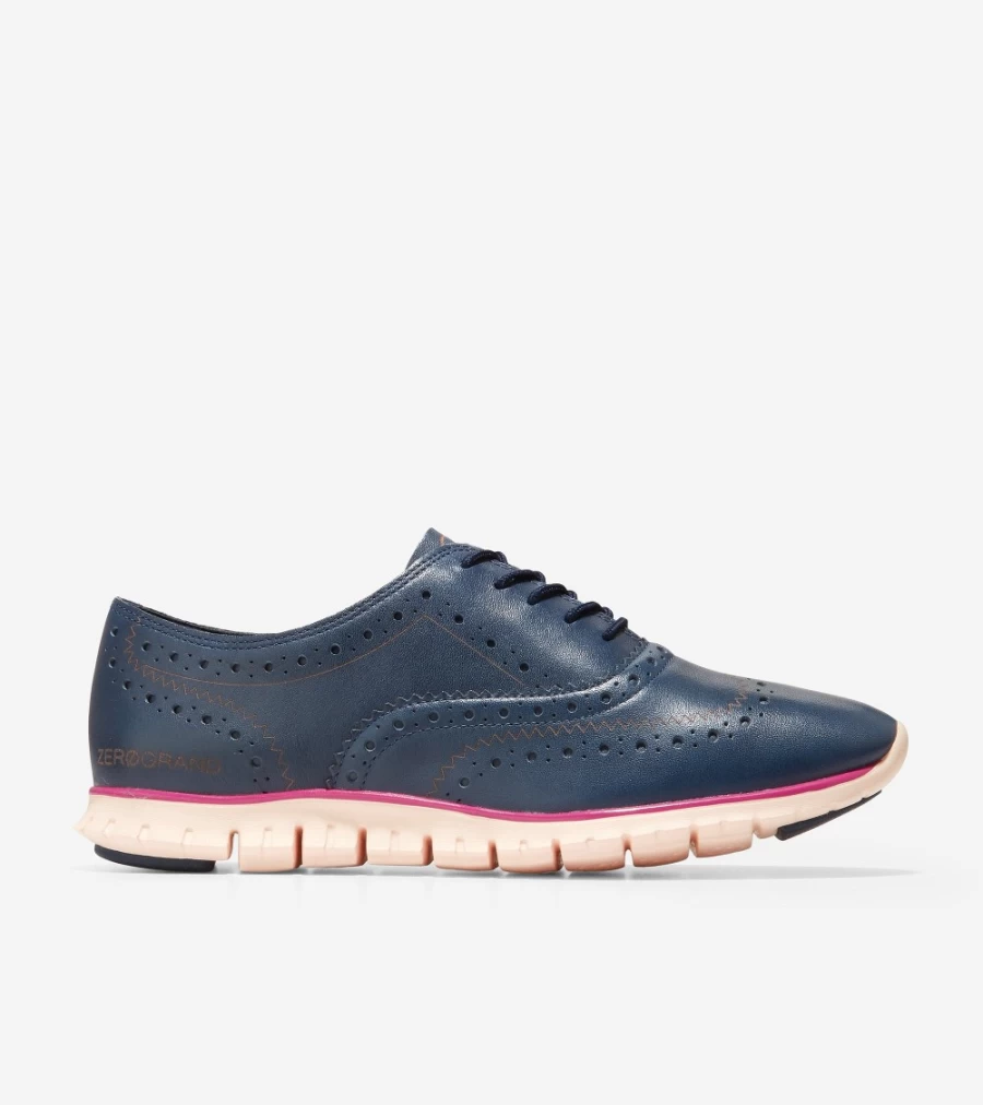 Cole Haan Women's Zerogrand Wingtip Oxford in Marine Blue Leather - Lightweight Comfortable Dress Shoes