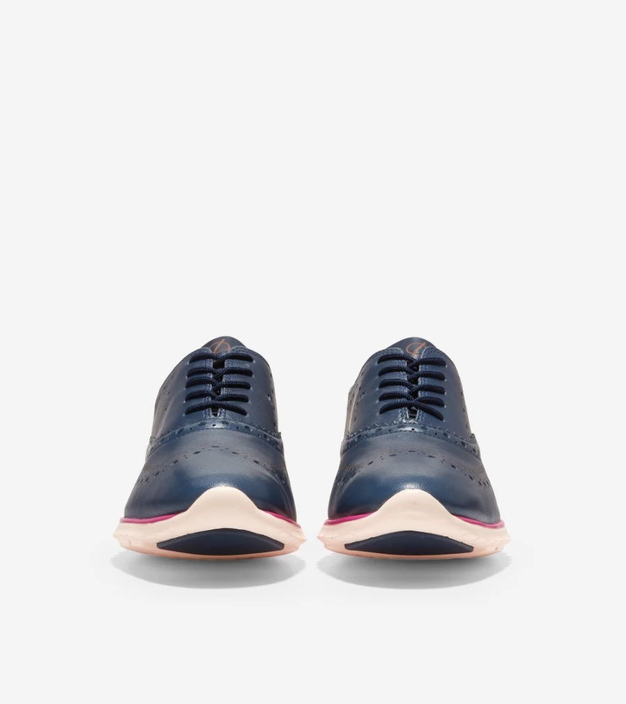 Cole Haan Women's Zerogrand Wingtip Oxford in Marine Blue Leather - Lightweight Comfortable Dress Shoes