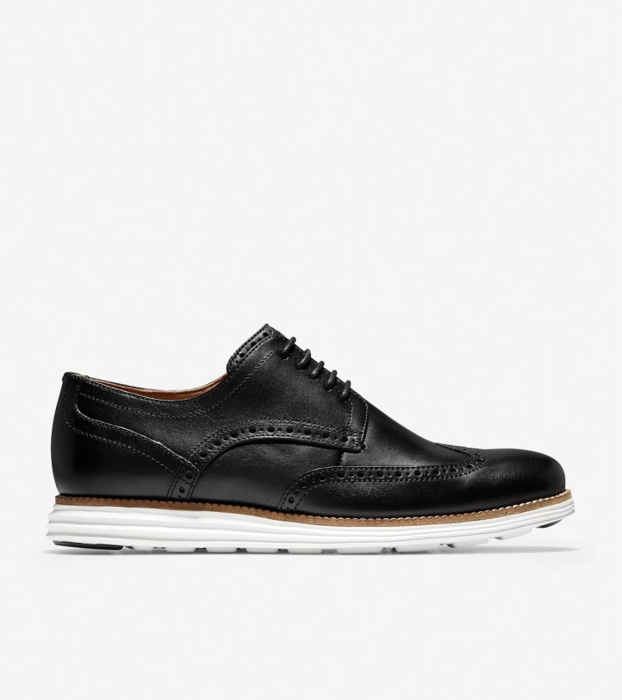 Cole Haan Men's Black & White Originalgrand Wingtip Oxford Dress Shoes