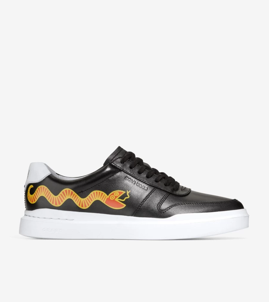 Women's Cole Haan GrandPro Rally Court Sneakers in Black Leather & White - Keith Haring Collaboration