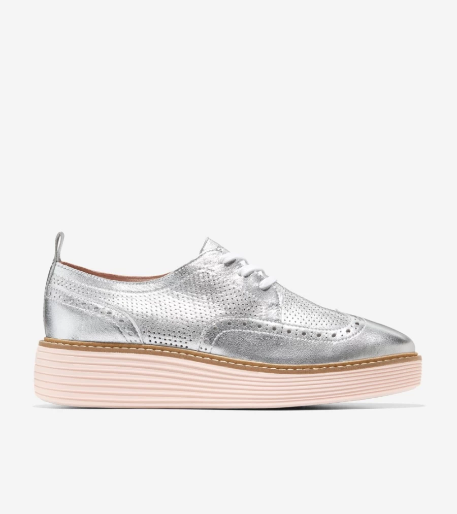 Cole Haan Women's Silver Talca-Rose Smoke Grand Platform Wingtip Oxford Shoes