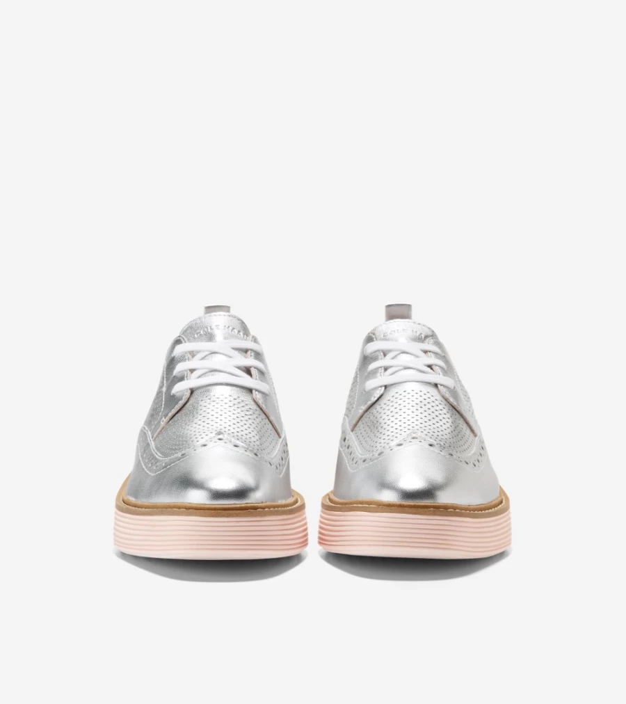 Cole Haan Women's Silver Talca-Rose Smoke Grand Platform Wingtip Oxford Shoes