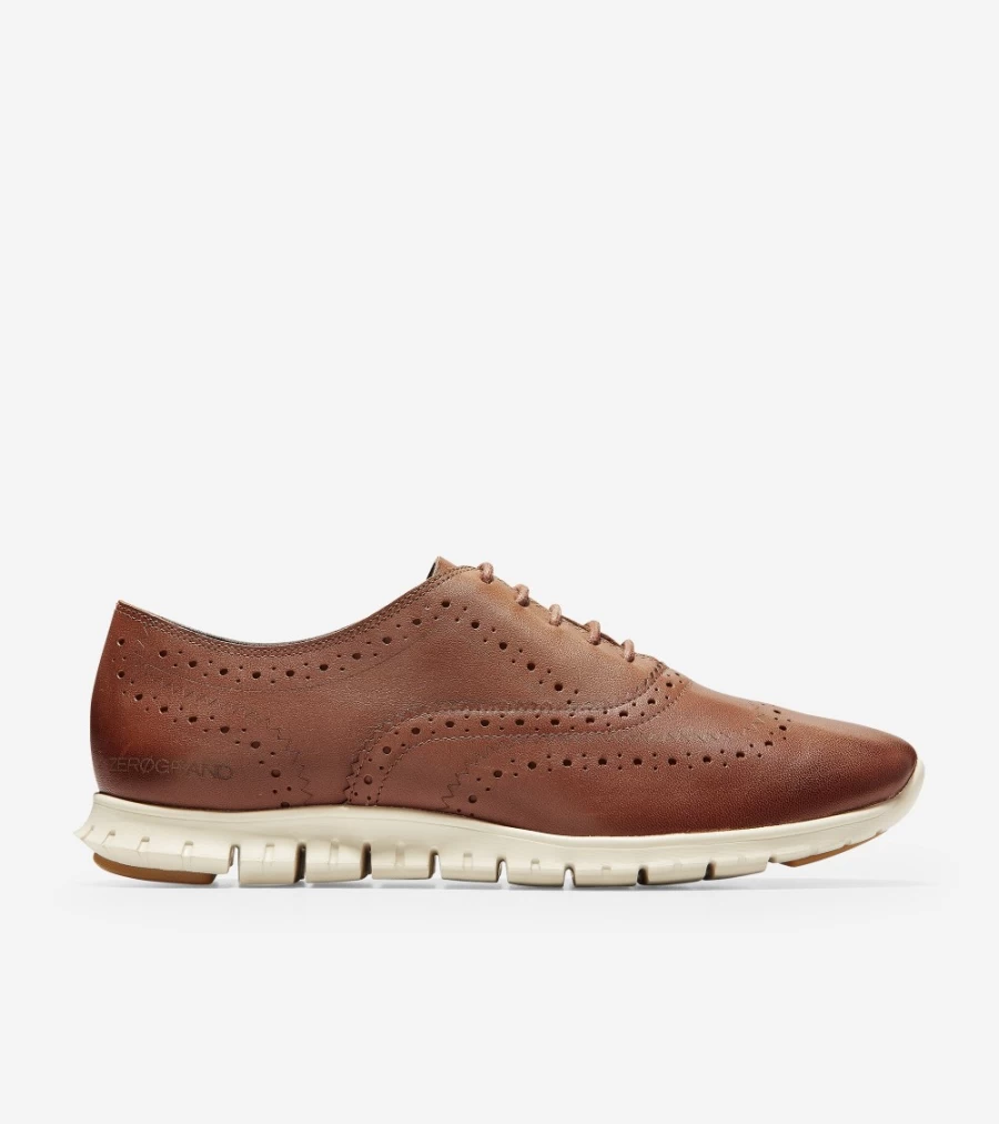 Cole Haan Women's Zerogrand Wingtip Oxford in Woodbury Leather-Ivory - Lightweight Comfortable Dress Shoes