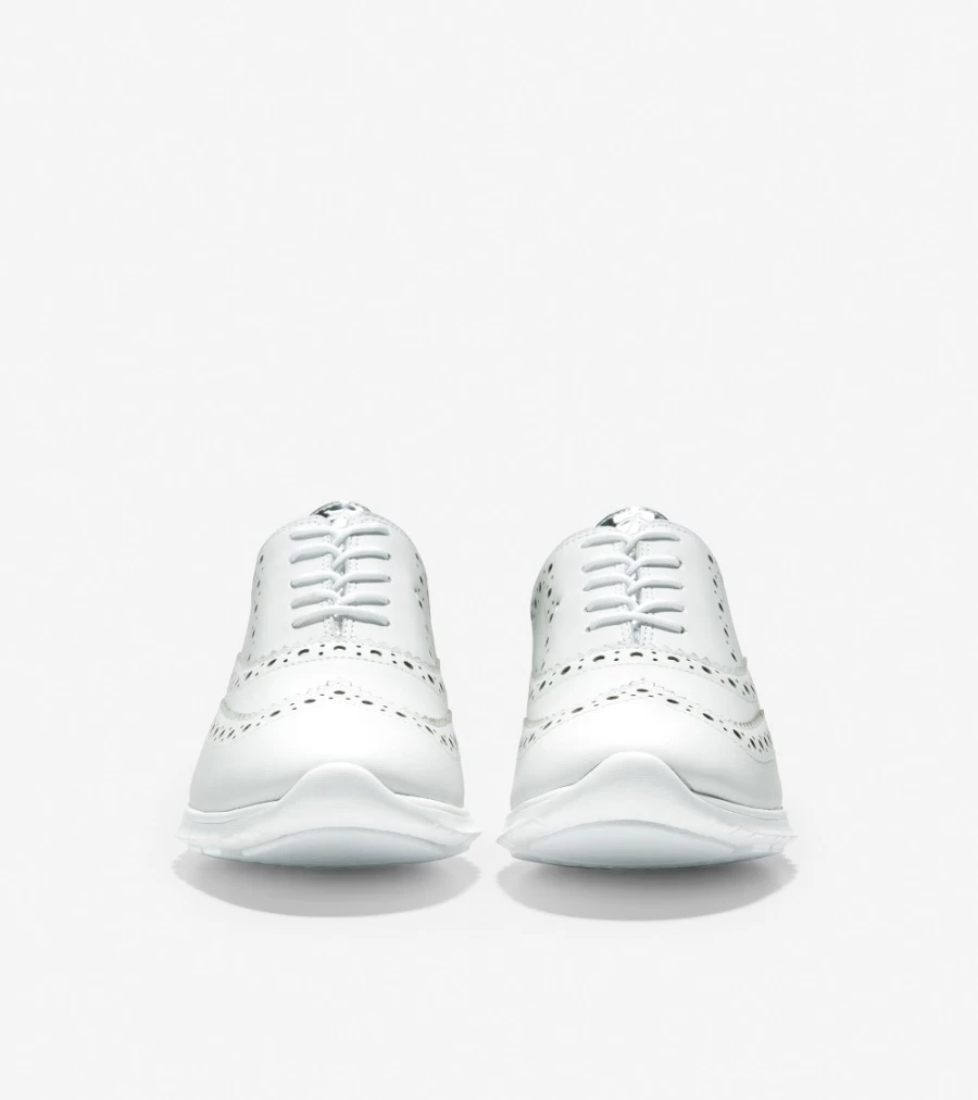 Cole Haan Women's Zerogrand Wingtip Oxford in Optic White & Argento Leather - Lightweight Comfortable Dress Shoes