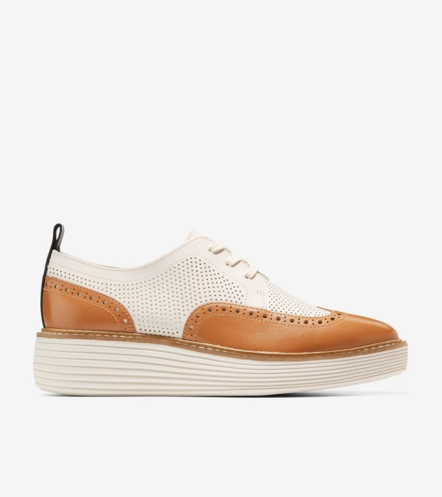 Cole Haan Women's OriginalGrand Platform Wingtip Oxford in Pecan-Ivory
