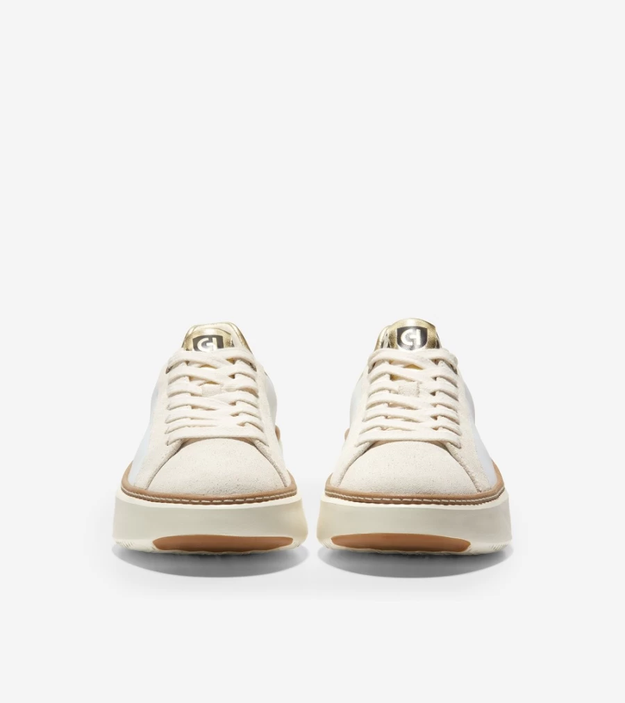 Cole Haan Women's Grandpro Topspin Sneaker in Optic White with Leopard Print - Lightweight Comfort Walking Shoes