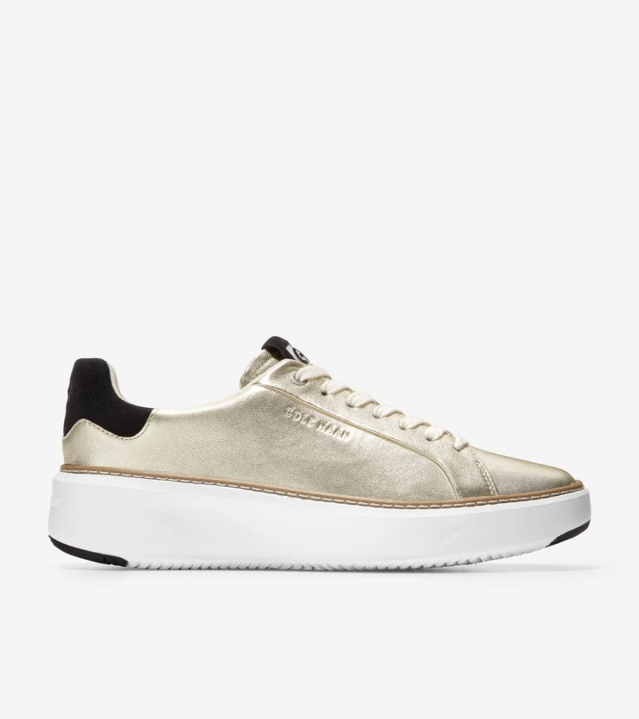 Cole Haan Women's Grandpro Topspin Sneaker in Soft Gold-Black - Lightweight Comfort Walking Shoes