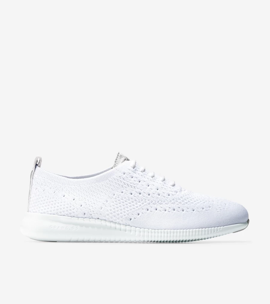 Cole Haan Women's Zerogrand Wingtip Oxford Shoes in White Stitchlite-Argento