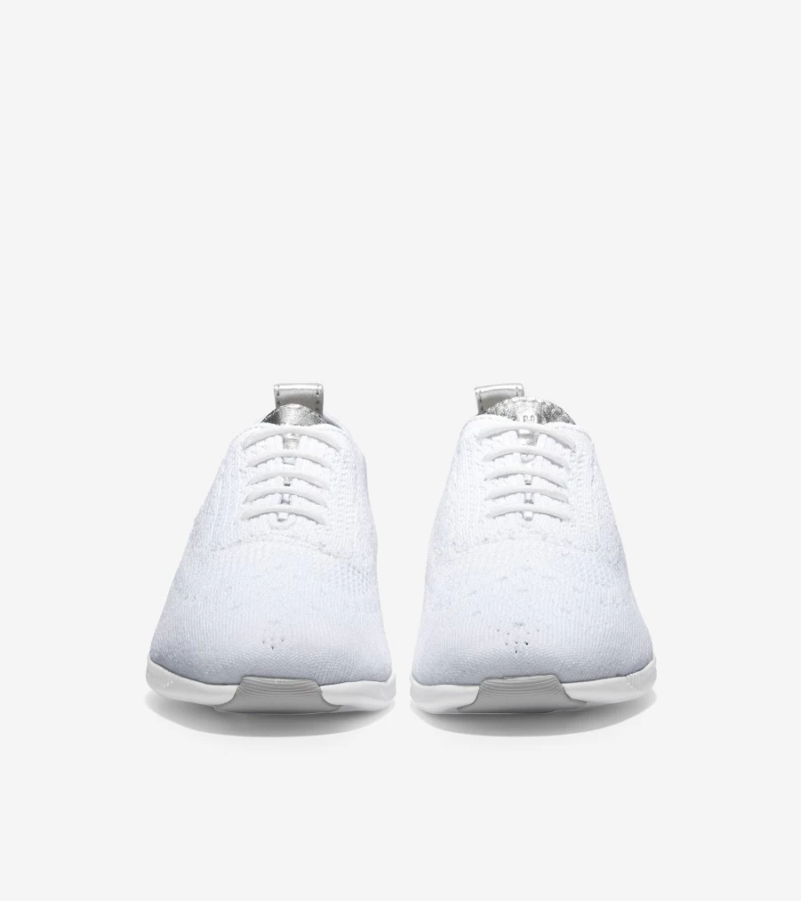 Cole Haan Women's Zerogrand Wingtip Oxford Shoes in White Stitchlite-Argento
