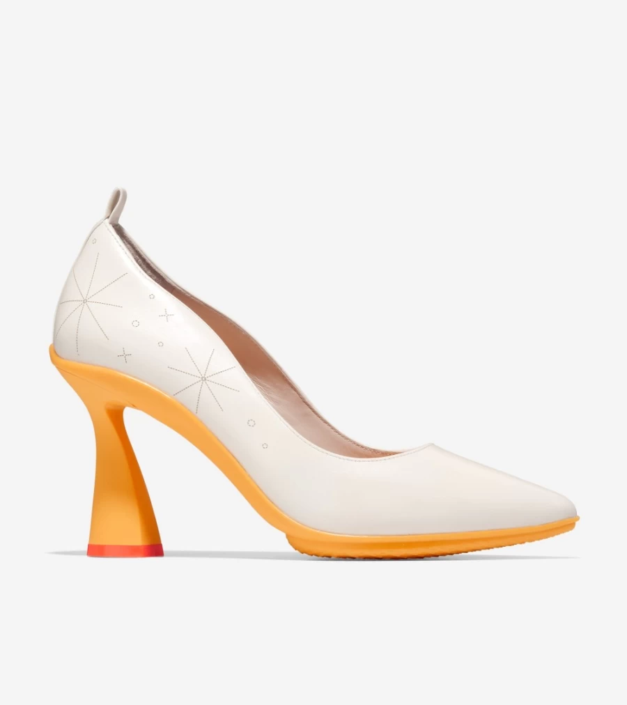 Women's Cole Haan York Pump by Sophia Chang - Egret, Gold Fusion & Scarlet Orange Color