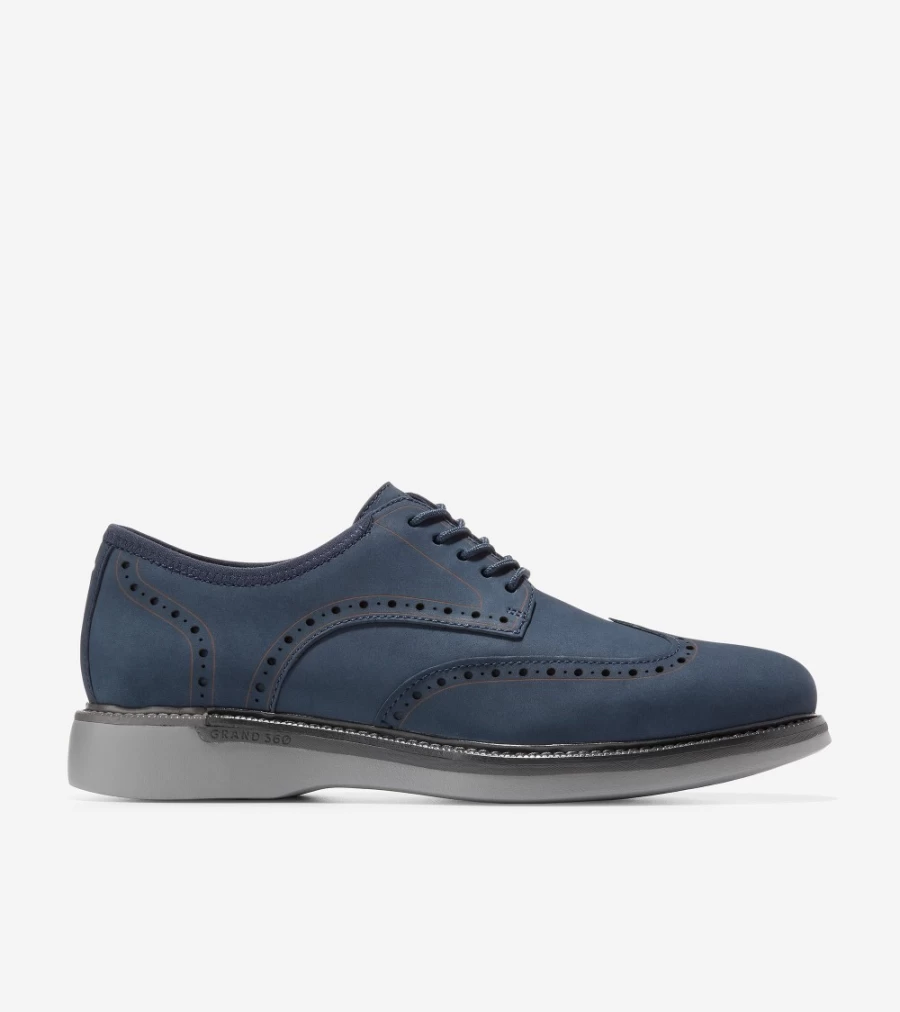 Cole Haan Men's Navy Grand Ambition Wingtip Oxford Dress Shoes