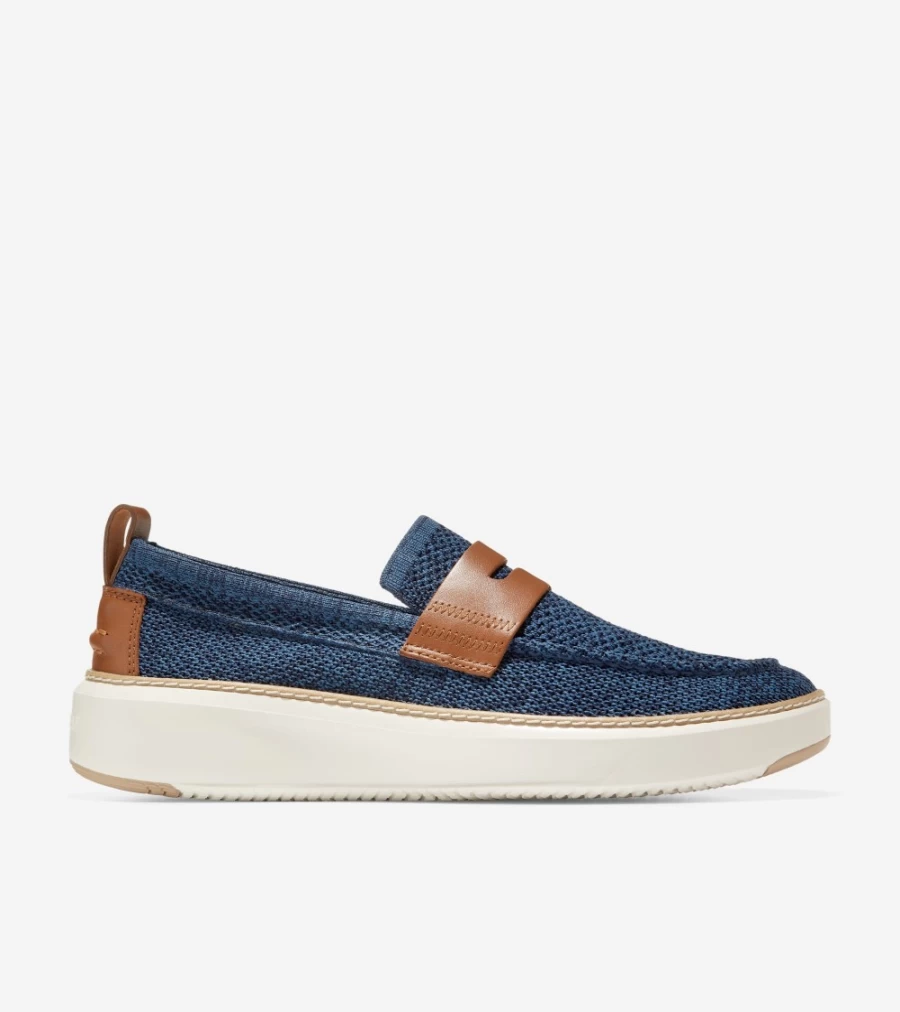 Cole Haan Men's Grandpro Topspin Penny Loafers in Ensign Blue Stitchlite™ & British Tan