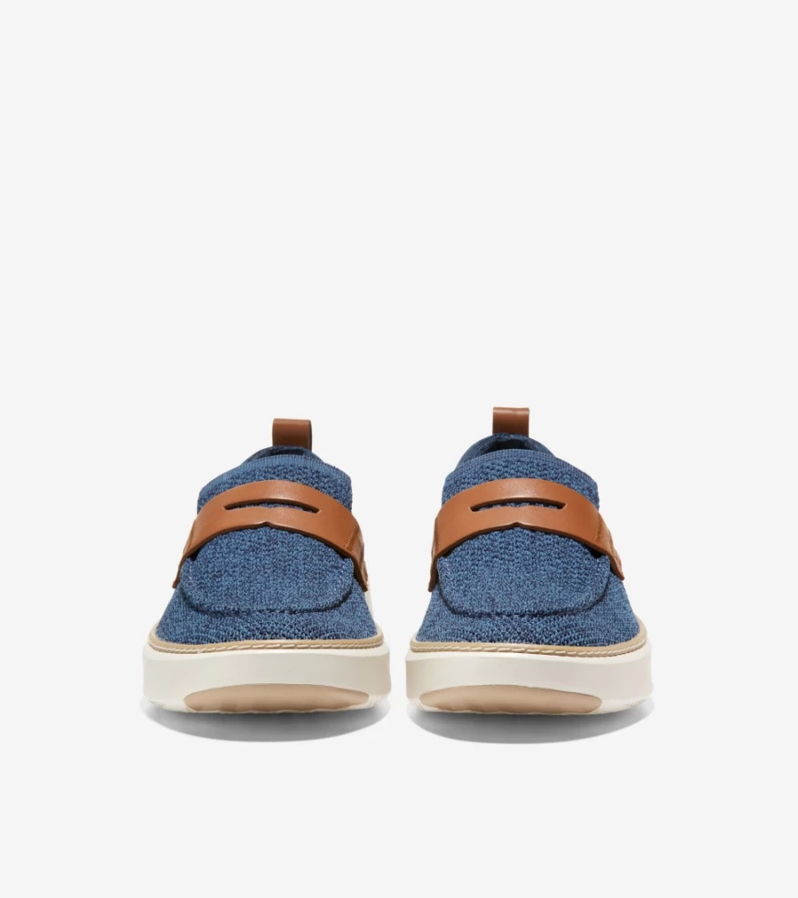 Cole Haan Men's Grandpro Topspin Penny Loafers in Ensign Blue Stitchlite™ & British Tan