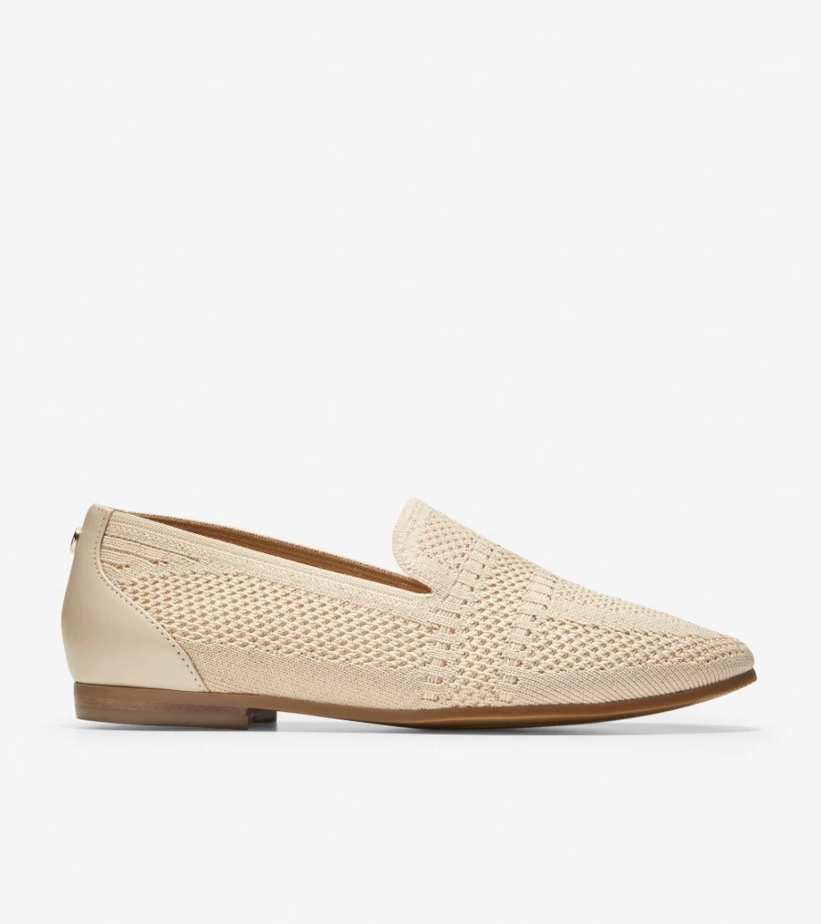 Cole Haan Women's Cement-Gold Stitchlite Modern Classics Loafers – Comfortable & Stylish Slip-On Shoes