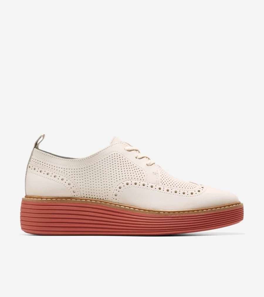 Cole Haan Women's Egret-Cinnabar Originalgrand Platform Wingtip Oxford Shoes