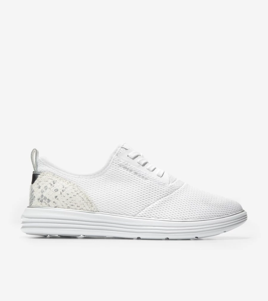 Cole Haan Women's Grandsport Journey Sneaker in Optic White Knit with Chalk Python Print - Lightweight Running Shoes for Women