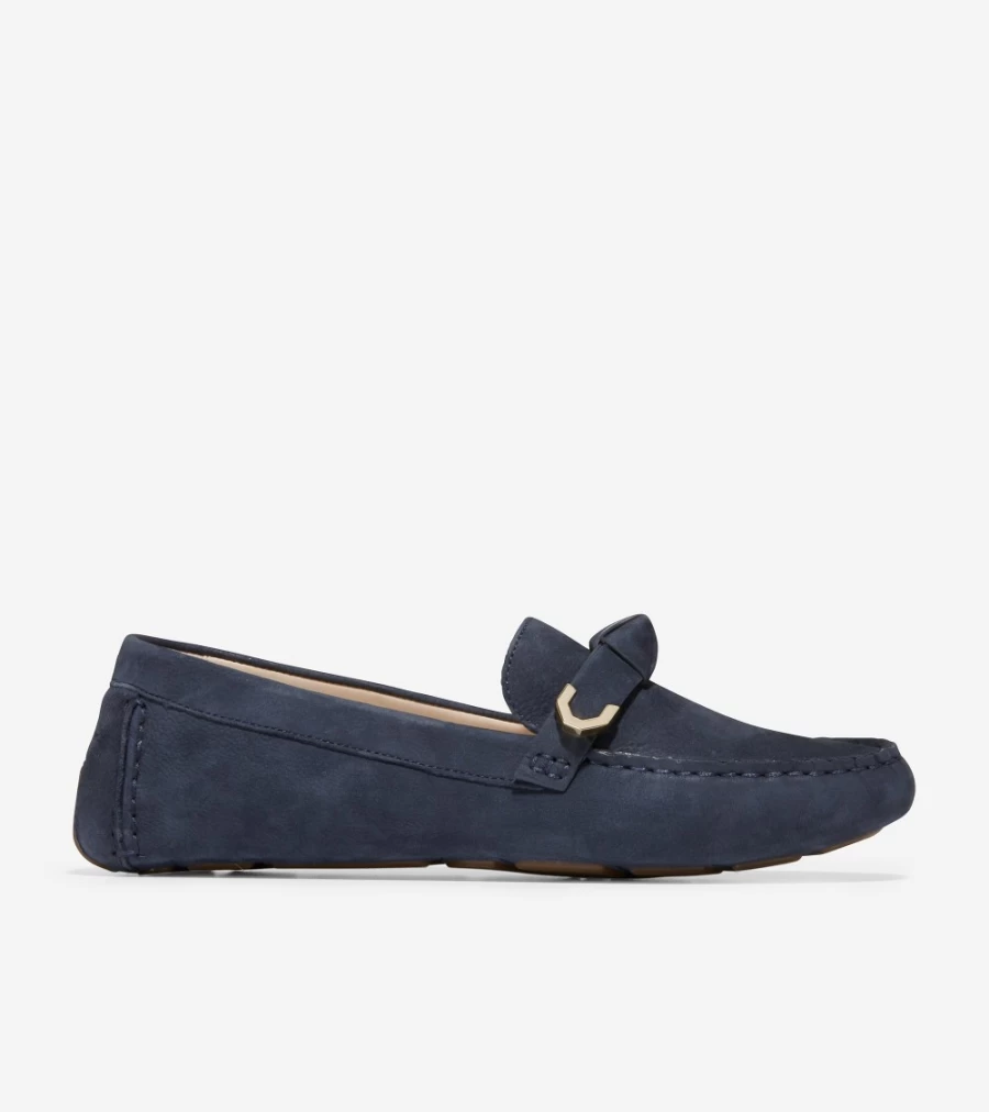 Cole Haan Women's Evelyn Bow Driver Loafers in Blue Nights Leather
