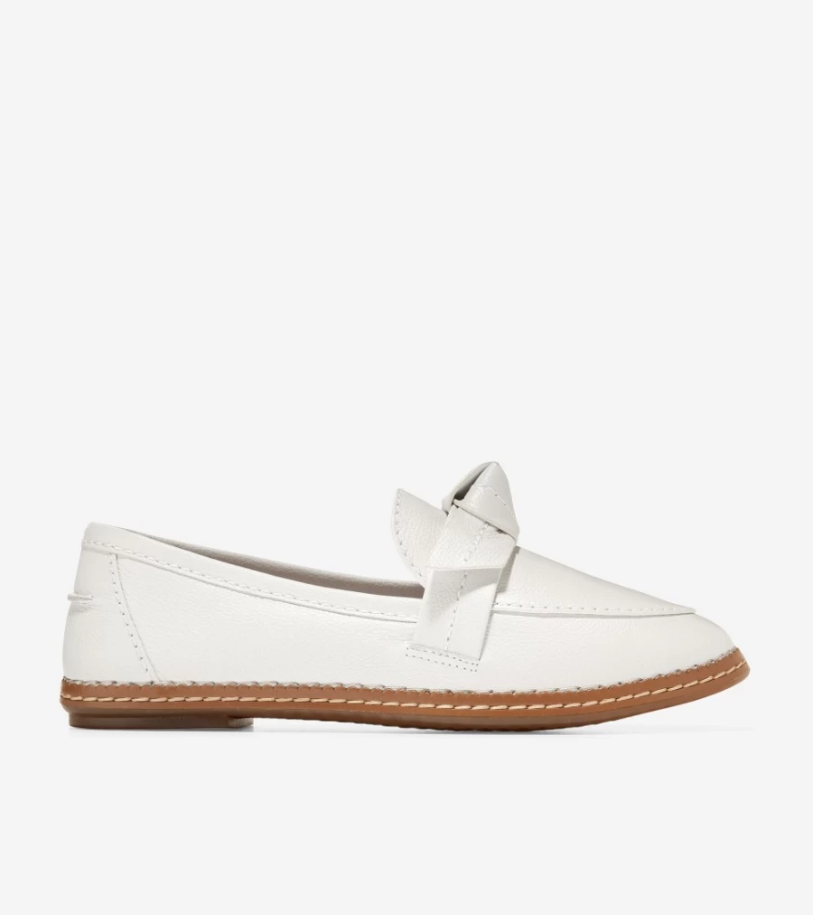 Cole Haan Women's Optic White Leather Cloudfeel All-Day Bow Loafer Shoes