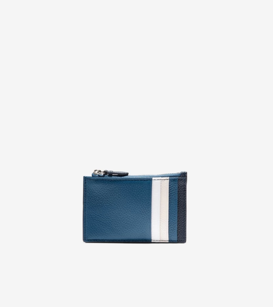 Cole Haan Women's Ensign Blue Navy Blazer Ivory Zip Card Case