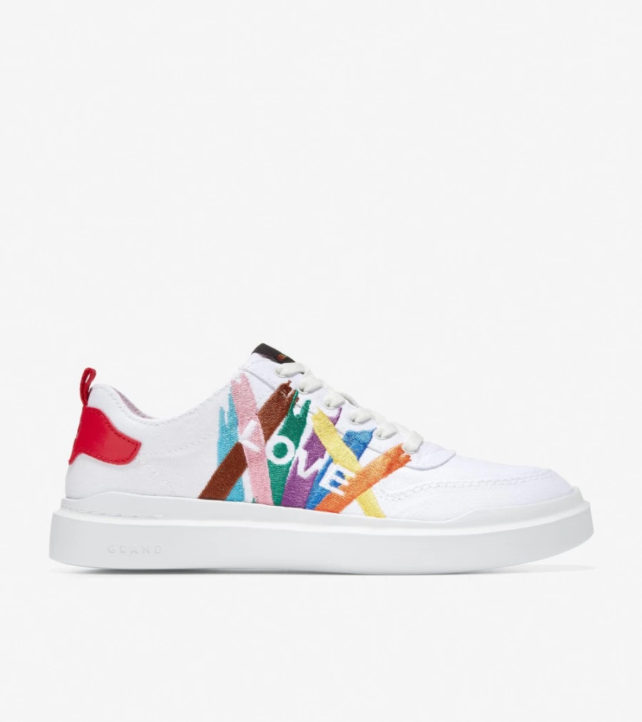 Cole Haan Women's GrandPro Rally Sneaker in White, Red Alert & Black - Canvas Court Shoes for Women